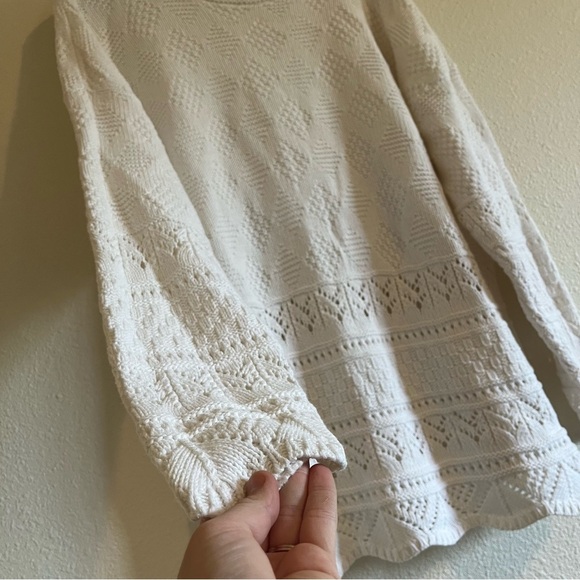 Via Max Vintage Cream / Off White Crochet Knit Grandpa Sweater - Picture 6 of 11